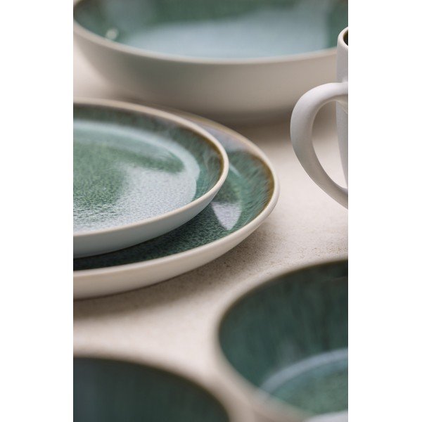 Valge/roheline kivikeraamikast magustoidutaldrik ø 21 cm White/Green - Bitz-image-1