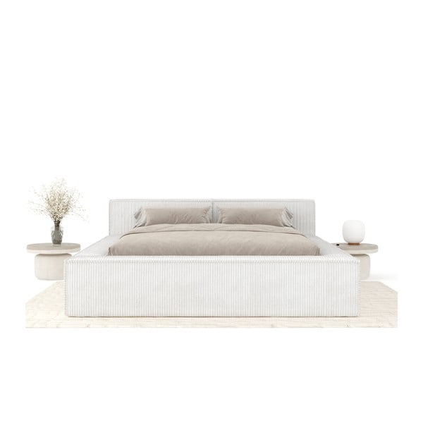 Kreem polsterdatud kaheinimesevoodi koos panipaiga ja voodipõhjaga 140x200 cm Voliera - Maison de Rêve-image-3