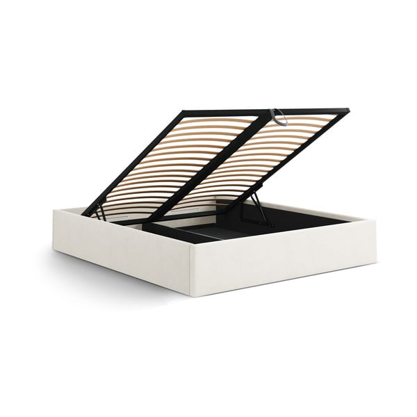 Kreemikas polsterdatud kaheinimesevoodi panipaigaga/ilma peatsita, koos raamiga 200x200 cm Susan – Micadoni-image-3