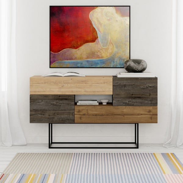 Madal kummut tammedekooriga pruun-puiduvärvi 145x82 cm Titan - Marckeric-image-2