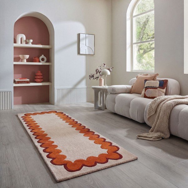 Oranž/naturaalne käsitsi kootud villane jooksja 80x230 cm Wiggle Wool - Flair Rugs-image-1