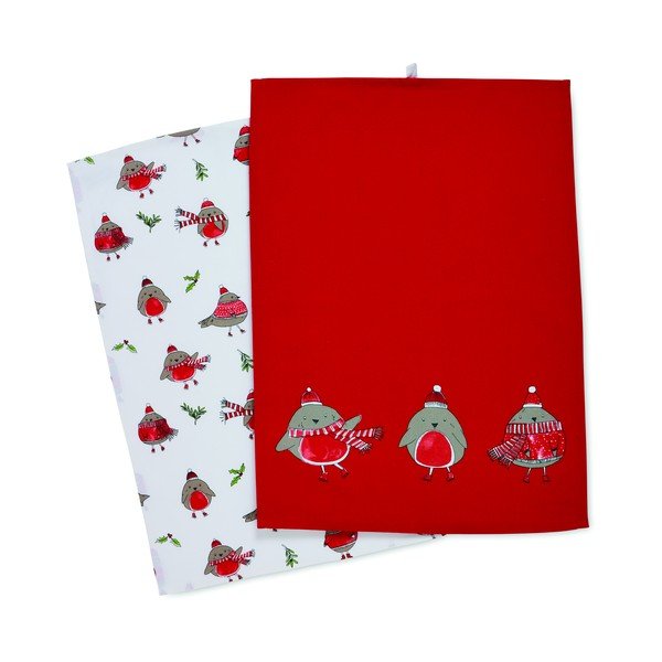 Puuvillased rätikud 2 tk komplektis jõulumotiividega 50x70 cm Christmas Robins - Catherine Lansfield