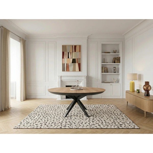 Ümmargune pikendatav söögilaud lisapealse plaadiga, tammepuust dekooriga ø 127 cm Judith - Bobochic Paris-image-3