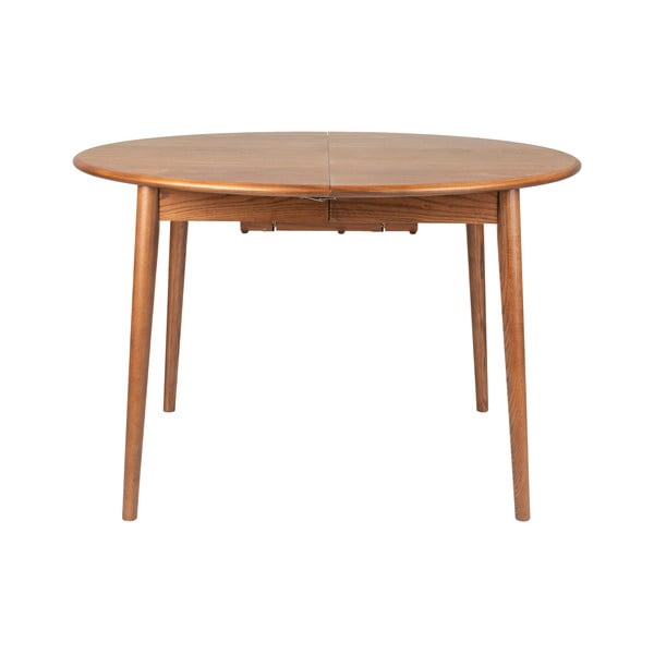 Pähklipuidu spoonist ümmargune kokkupandav söögilaud koos lisaplaadiga ø 120 cm Twist - Zuiver