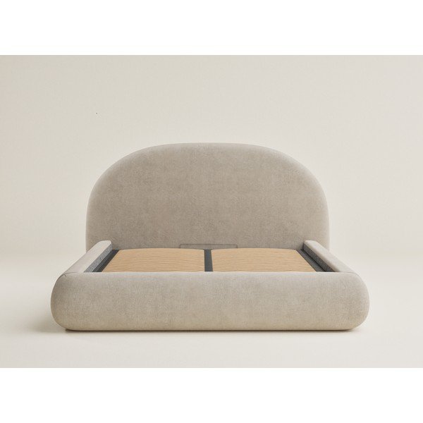 Beež polsterdatud kaheinimesevoodi panipaigaga ja liistudest raamiga 180x200 cm Maumere - Maison de Rêve-image-2