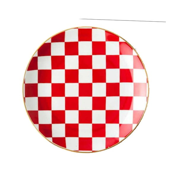 Červenobílý porcelánový talíř Vivas Check, Ø 23 cm