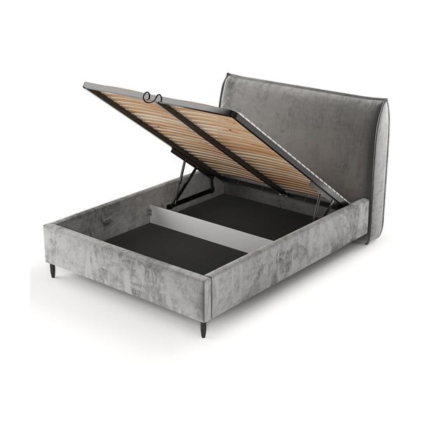 Hall polsterdatud kaheinimesevoodi koos voodipõhja ja panipaigaga 160x200cm Shell - Maison de Rêve-image-4