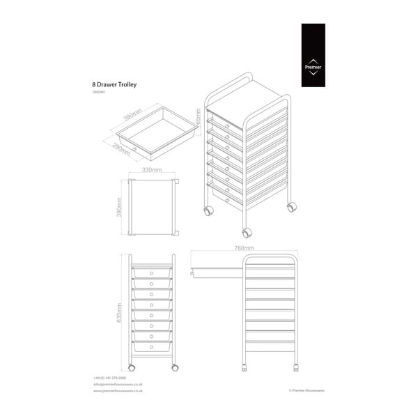 Plastikust ratastega riiul valge-hõbedane 33x83 cm - Premier Housewares-image-1