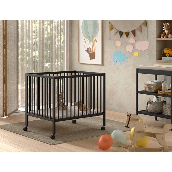 Antratsiitne pöögipuidust reguleeritava kõrguse/ratastega mänguaedik 95x75 cm Dino - Vipack-image-1