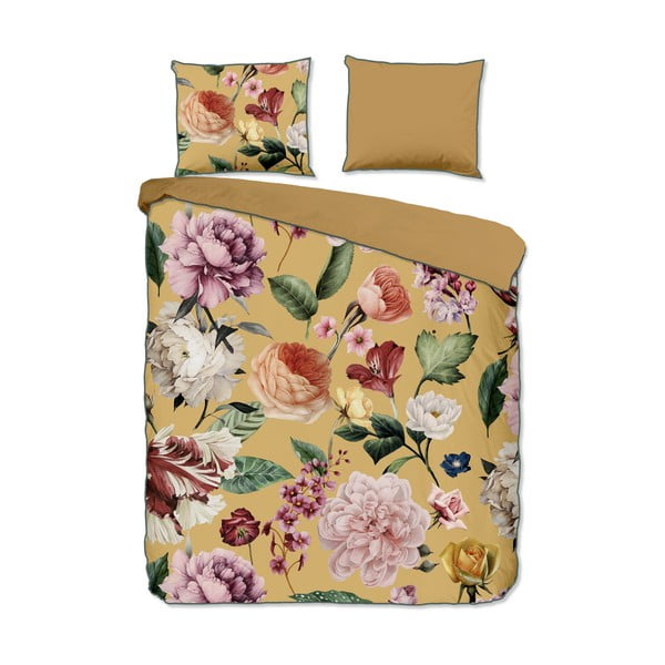 Ookerkollane pikendatud satiin-puuvillast voodipesu kaheinimesevoodile 240x220 cm Fiori - Descanso