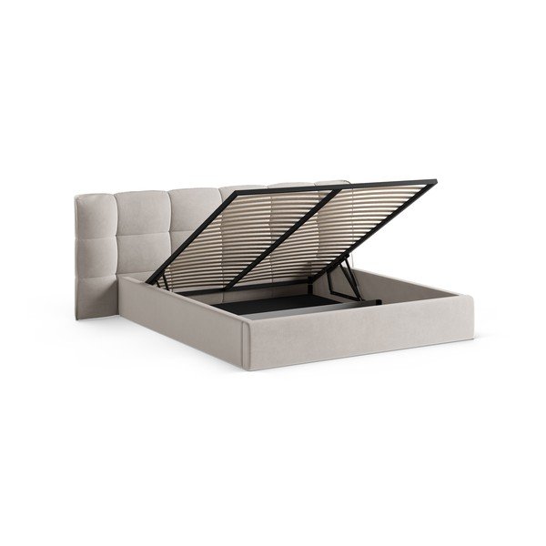 Beež polsterdatud kaheinimesevoodi koos panipaiga ja voodipõhjaga 180x200 cm Eric - Micadoni-image-2