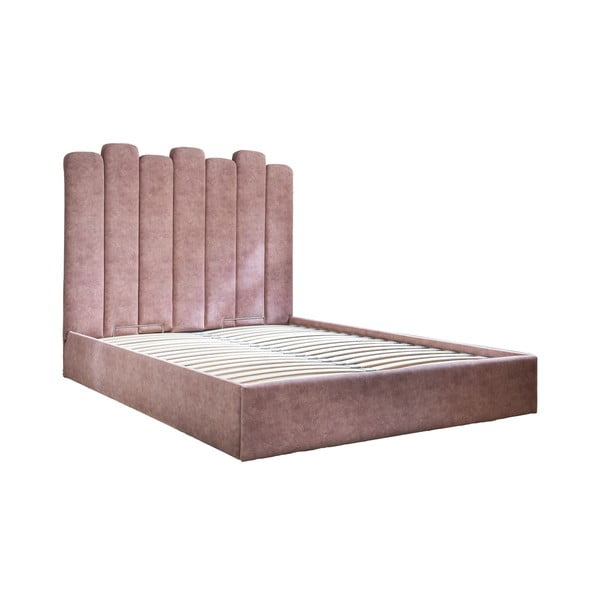 Roosa polsterdatud kaheinimese voodi, millel on hoiuruum ja rest 180x200 cm Dreamy Aurora - Miuform