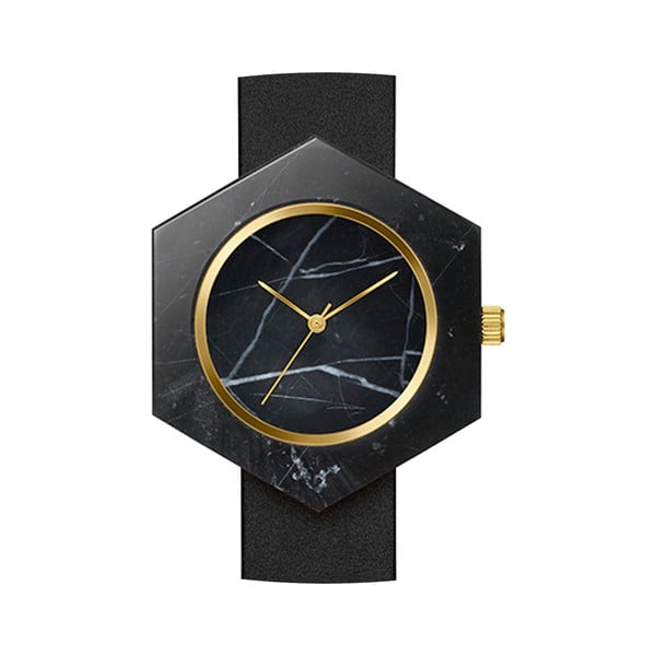 Černé hranaté mramorové hodinky s černým řemínkem Analog Watch Co.