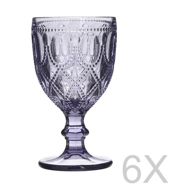 Sada 6 skleněných transparentních fialových sklenic InArt Glamour Beverage Foot, výška 16 cm