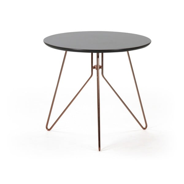 Antracitový příruční stolek s podnožím v měděné barvě PLM Barcelona Alegro, ⌀ 48 cm
