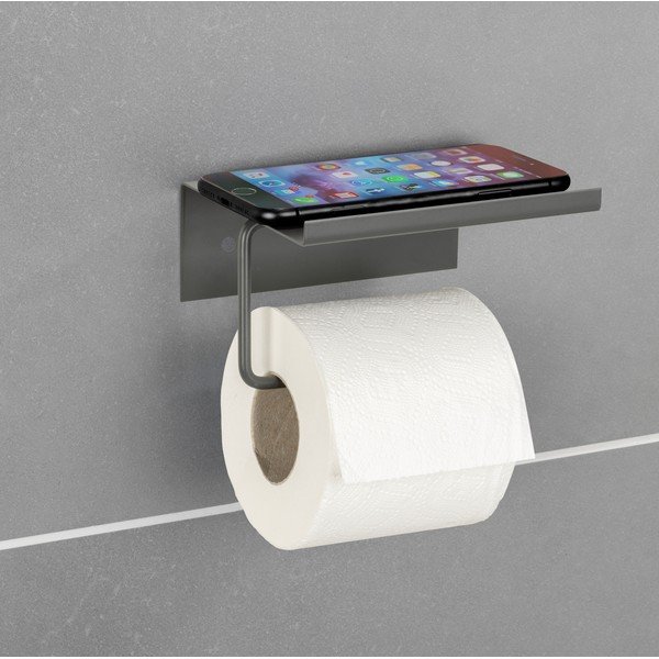 Antratsiitne isekinnituv metallist WC-paberi hoidja riiuliga Desulo - Wenko-image-1
