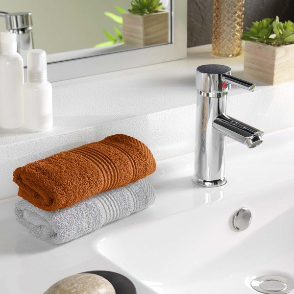 Terrakota värvi puuvillane froteerätik 30x50 cm Tendresse - douceur d'intérieur-image-1