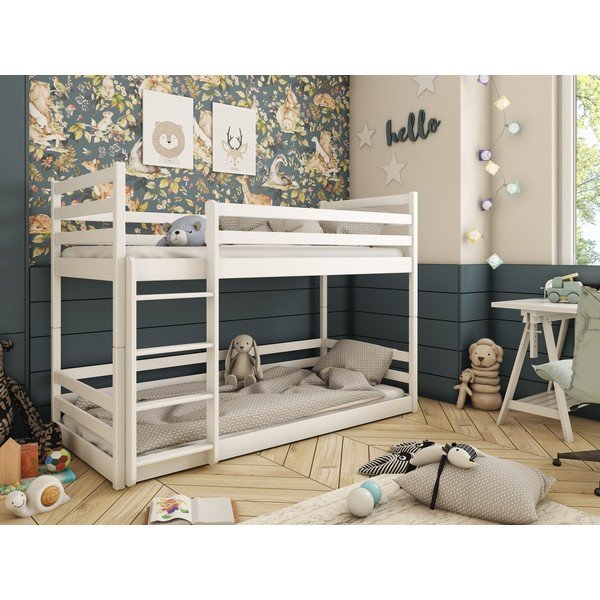 Valge kahekorruseline mändpuust lastevoodi 90x200 cm Mini – Lano Meble-image-1