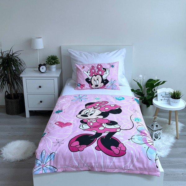 Roosa puuvillane beebivoodipesu 100x135 cm Minnie Flowers - Jerry Fabrics-image-1