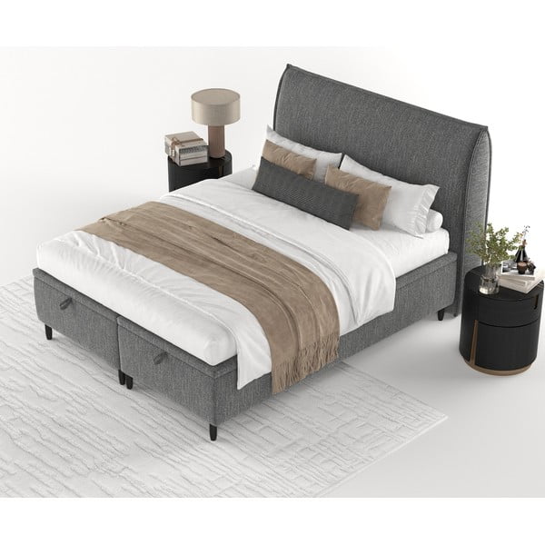 Hall polsterdatud kaheinimesevoodi koos panipaigaga 200x200 cm Pearl - Maison de Rêve-image-4