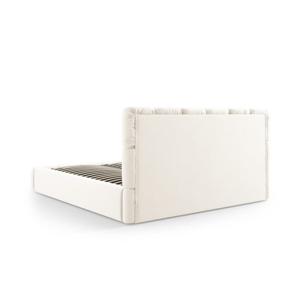 Kreem polsterdatud sametist kaheinimesevoodi koos voodipõhja ja panipaigaga 140x200 cm Bellis - Micadoni-image-4