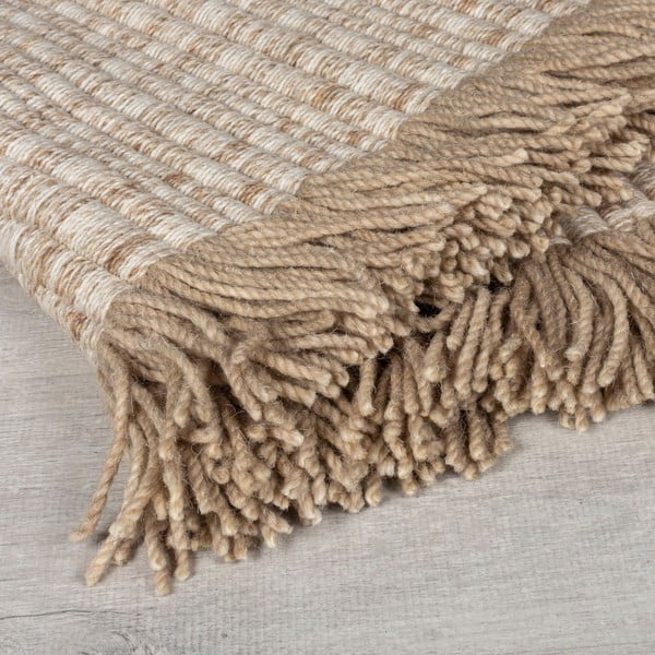 Beež käsitsi kootud villasegu vaip 120x170 cm Rene Fringed Ribbed - Flair Rugs-image-2