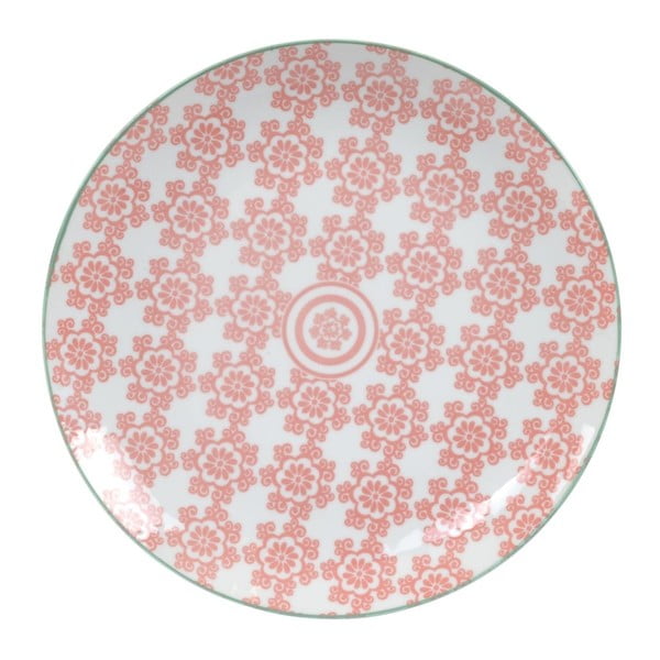 Červený talíř se zeleným okrajem Tokyo Design Studio Flowers, ⌀ 25,7 cm