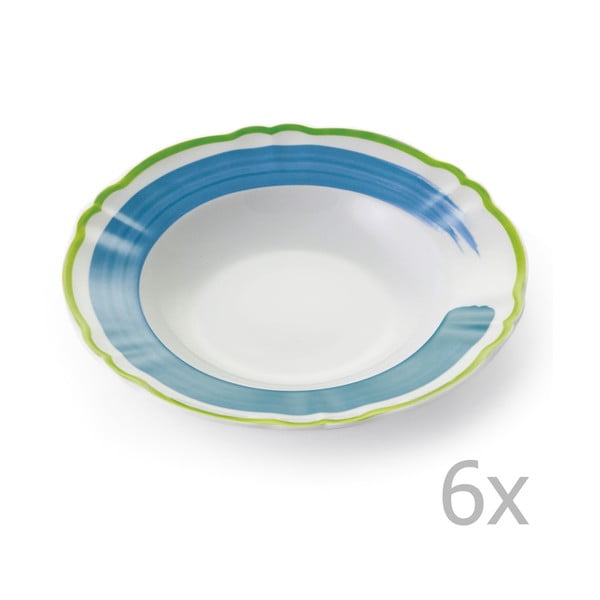 Sada 6 polévkových talířů Giotto Green/Turquoise