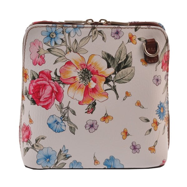 Květinová kožená kabelka Florence Bags Vaire, hnědý zip