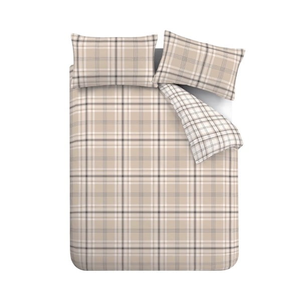 Pruun-beež voodipesu kaheinimesevoodile 200x200 cm Kelso Check - Catherine Lansfield-image-2