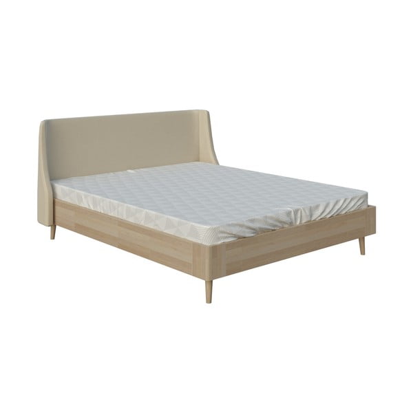 Béžová dvoulůžková postel ProSpánek Lagom Side Wood, 160 x 200 cm