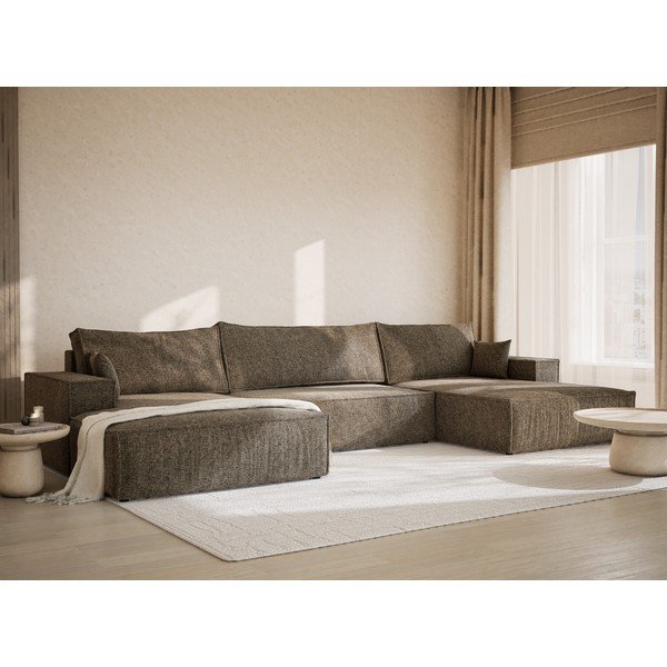 Pruun šenilldiivanvoodi/panipaigaga nurgadiivan ("U" kujuline) Kyoto - Maison de Rêve-image-1