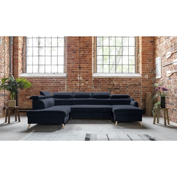 Tumesinine sametist U-kujuline nurgadiivan (vasak nurk) Sweet Harmony - Miuform-image-1