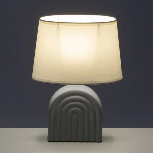 Valge-hall keraamiline lauavalgusti tekstiilist varjuga (kõrgus 31 cm) - Casa Selección-image-1