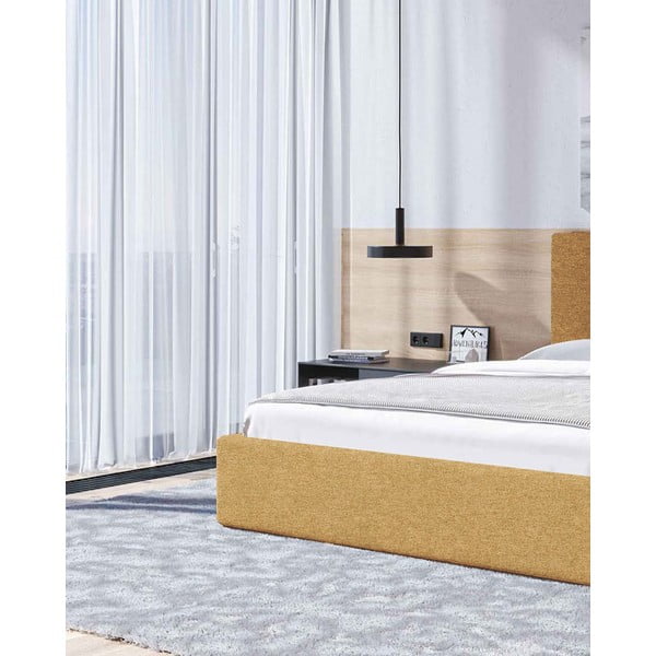 Kollane polsterdatud kaheinimesevoodi koos voodipõhja ja panipaigaga 160x200cm Bufo - MESONICA-image-4