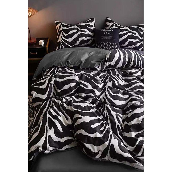 Must-valge puuvillane voodipesu kaheinimesevoodile/ pikendatud voodile koos linaga 200x220 cm - Mila Home-image-4
