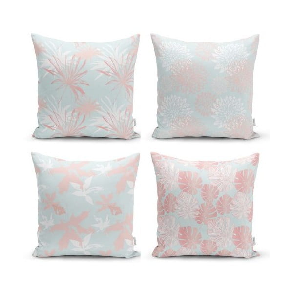 4 dekoratiivse padjakoti komplekt Sinised lehed, 45 x 45 cm - Minimalist Cushion Covers