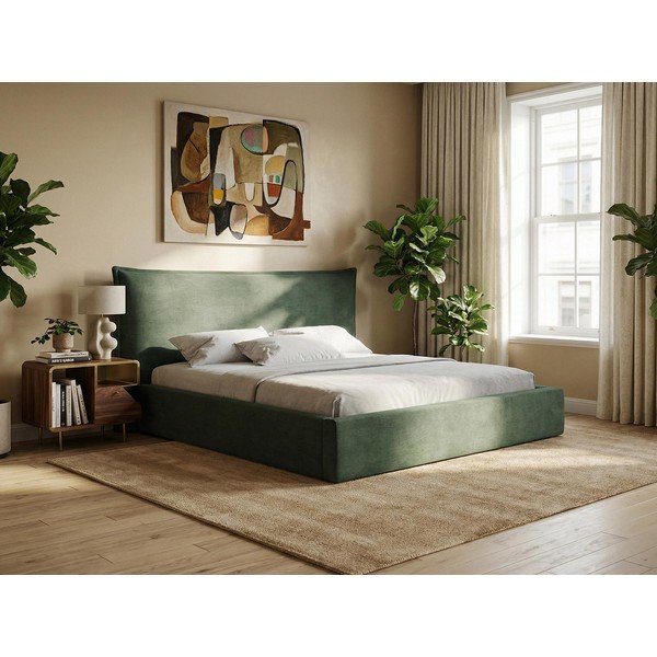 Sinine polsterdatud kaheinimesevoodi panipaigaga ja liistudest raamiga 160x200 cm Esala - Makamii-image-1