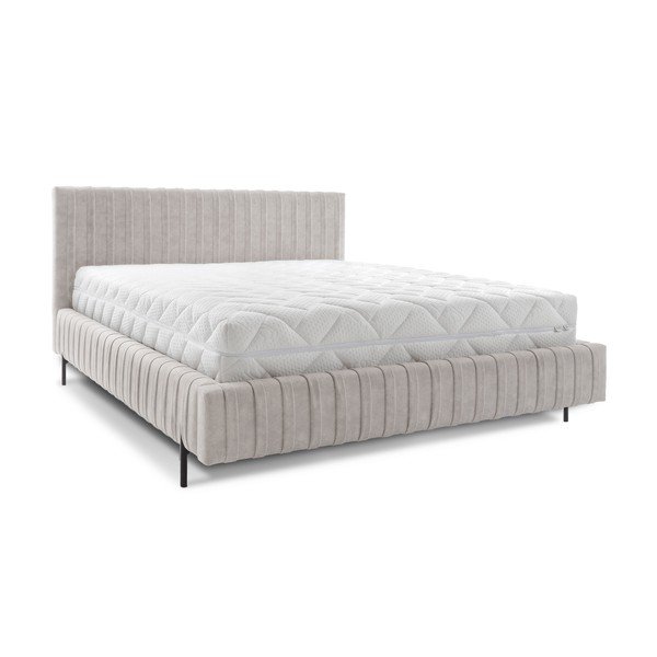 Beež polsterdatud kaheinimesevoodi koos panipaiga ja voodipõhjaga 180x200 cm Plissa - ELTAP