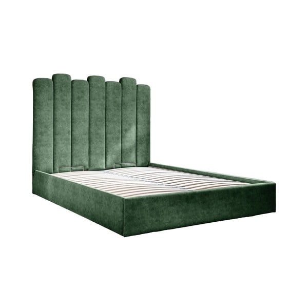 Rohelise polsterdatud kaheinimese voodi koos riiuliga 180x200 cm. Dreamy Aurora - Miuform