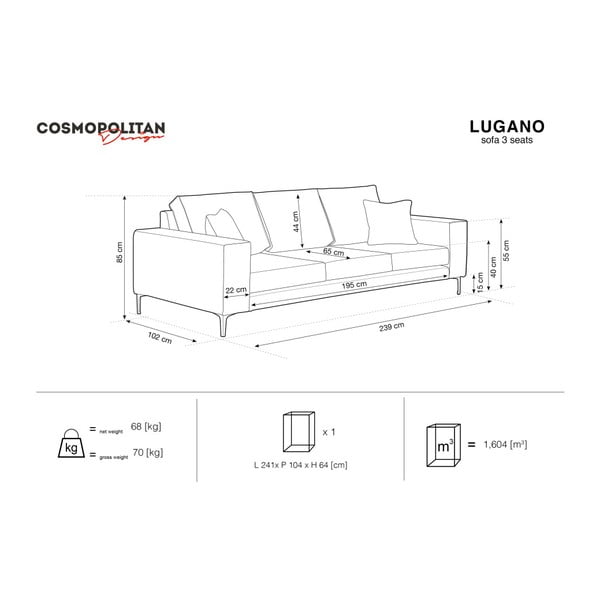 Tmavě modrá pohovka Cosmopolitan Design Lugano, 239 cm-image-1