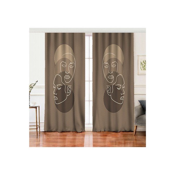 2 pruunist puuvillase seguga kardinate komplekt, 140 x 260 cm. - Minimalist Home World
