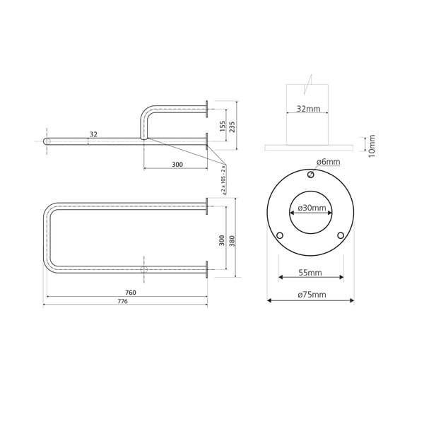 Seinale paigaldatav roostevabast terasest vannitoa käepide 78 cm Handicap Right - Sapho-image-2