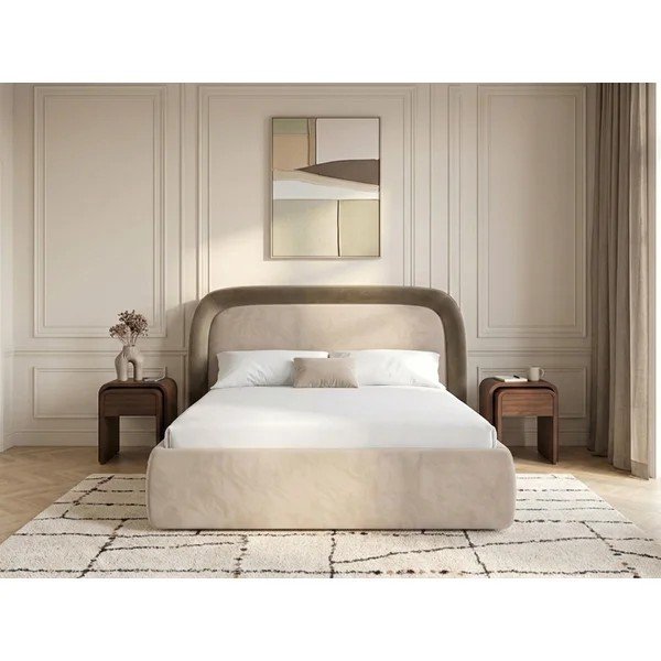 Taupe polsterdatud kaheinimesevoodi panipaigaga ja liistudest raamiga 160x200 cm Sam - Bobochic Paris-image-1