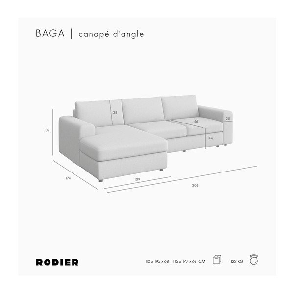 Beež sametist nurgadiivan (vasak nurk) Baga - Rodier-image-4