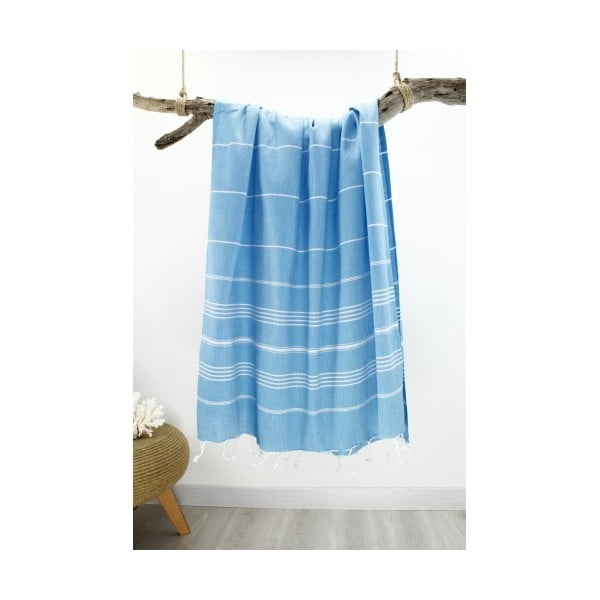 Modrá Hammam osuška s pruhy Classic Style, 100 x 180 cm