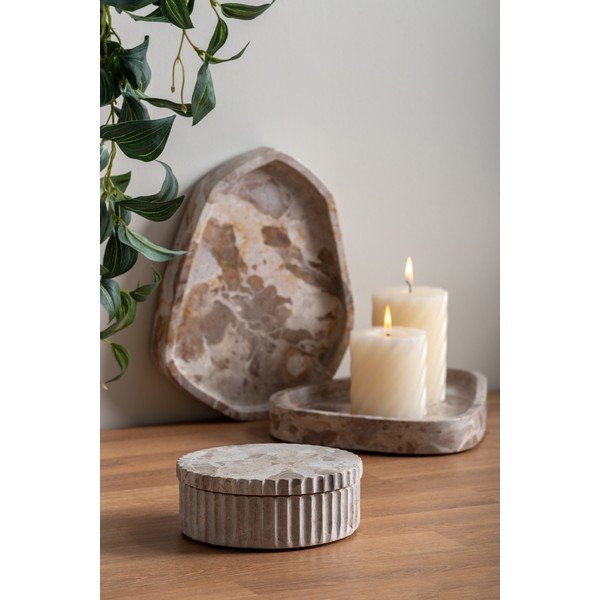 Helepruun dekoratiivne kivikeraamikast hoiukarp ø 15x6 cm Marble - PT LIVING-image-1