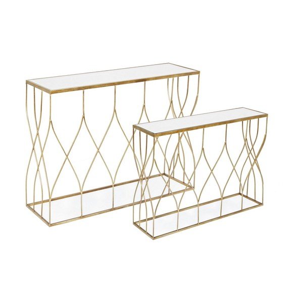 Konsoollauad 2-osalise komplektiga, kuldse klaasist pealispinnaga, 33x104 cm Elenor - Bizzotto-image-2