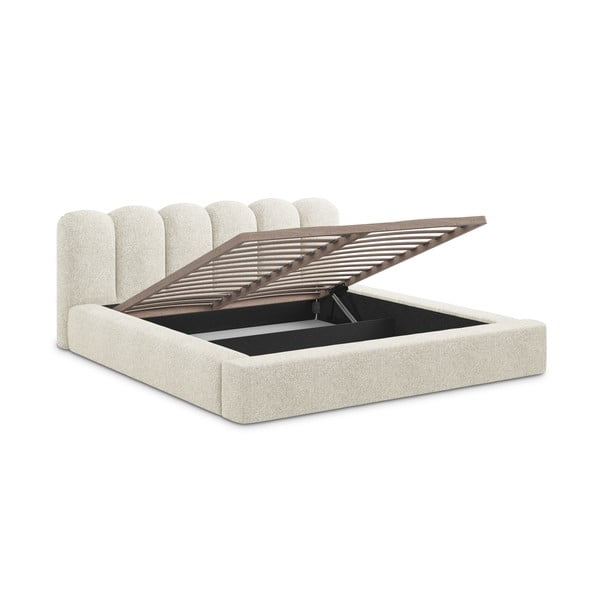 Beež polsterdatud kaheinimesevoodi koos voodipõhja ja panipaigaga 140x200cm Mano - Makamii-image-2