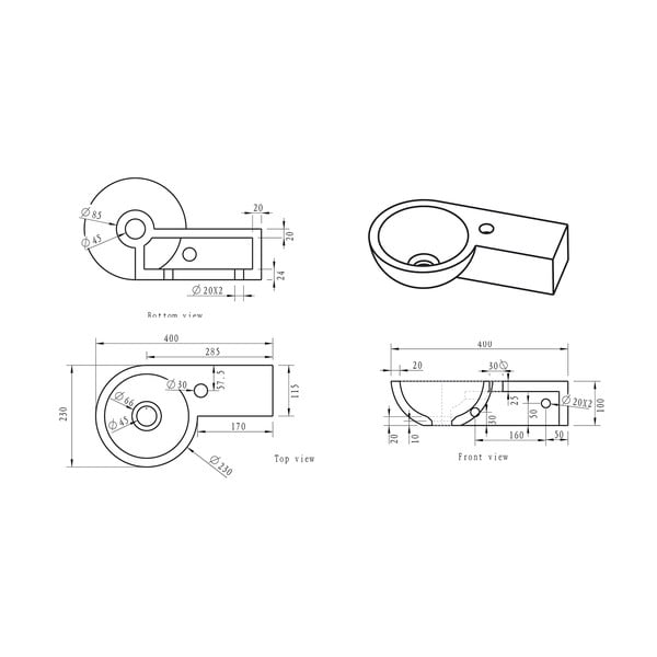 Must nurgas kivi väike vannitoa valamu  40x23 cm Blok – Sapho-image-4
